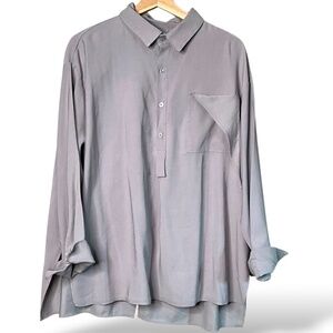MIA INSPIRATION Cotton Blend Open Back Long Sleeve 1/2 Button Collared Shirt L